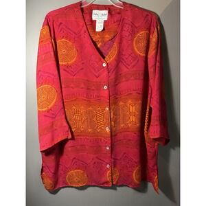 VTG Delta Burke 3X Long Sleeve Button Up Blouse Geometric Designs